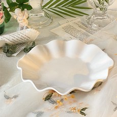 Siemzon 도자기접시 물결프릴레이스접시 디저트볼 파스타볼, 화이트 26cm, 2개