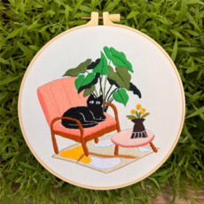 아가토스 고양이 시리즈 프랑스 자수세트 DIY 취미세트 (자수틀+자수실+자수바늘3p+자수그래픽패브릭), 휴일 고양이 5, 1개