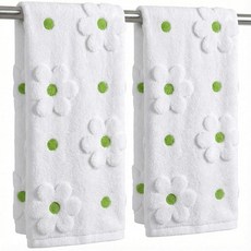 MindSOFT 소프트 데이지 핸드 타월 2개 욕실 코케트 100% 면 흡수성 장식 자카드 직조 목욕 프레피 선물 (그린) 198381, MindSOFT 소프트 데이지 핸드 타월 2개, 욕실, 초록색