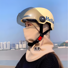 아즈몰 기모 바라클라바 방풍 후드넥워머 일체형 페이스마스크 오토바이 방한 마스크, 베이지, 1개