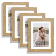 HongKee Hongkee 15.2 x 20.3cm(6 8인치) 사진 액자 4개 세트 진짜 유리와 천연 오크 프레임으로 제작 - 매트가 있는 디스플레이 그림 10.2x15., 7x10 in