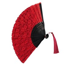 Vintage Handheld Folding Fan with Flower Lace Design Elegant Hand Performance Dance Party Accessor