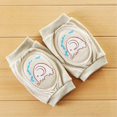 兒童網狀高彈冰絲護膝AT】嬰幼兒爬行學步護膝蓋透氣, 1個, 大象（彩綿』整件綠色