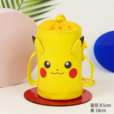 韓國正版 POKEMON 皮卡丘精靈寶可夢不鏽鋼學習筷餐盤組，兒童餐具，左右手適用，可換造型, 1個, 水壺背袋 大臉, 黃色