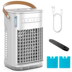 미니 휴대용 에어컨 리모컨 포함 USB 충전 전원 1200ML 물탱크 아이스 박스 2개 및 스프레이 2개 7H 스마트 타이머 3단 속도의 증발식 에어 쿨러 홈 아웃, 미니 휴대용 에어컨, 리모컨 포함, USB 충전 전원,