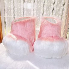 Merero 퍼슈트 퍼수트 캐릭터 인형탈 코스프레 기성품 손 발 머리 세트, 1개, 화이트/핑크고양이발220-225