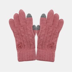 【體溫魔術師】莫蘭迪色麻花女士保暖觸控手套，加厚防風、柔軟親膚、靈敏觸控，冬季通勤百搭款, 粉紫, 1個