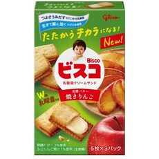 글리코 Glico 그리코 비스코 구운 사과 15개 (5개 x 3팩) 비스킷 쿠키 파이 일본 간식 과자, 글리코 Glico 그리코 비스코 구운 사과 15개 (5