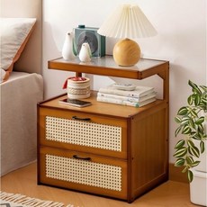 라탄 디자인 원목 협탁 침실 수납장 내추럴 모던 침대협탁, 1개, 브라운