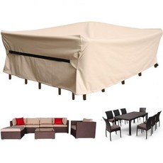 파티오 가구 세트 커버 야외 섹션 소파 테이블 및 의자 방수 대형 315cm x 160cm 74cm H, Rectangular 108" L x 82" W x 2, Beige 600d