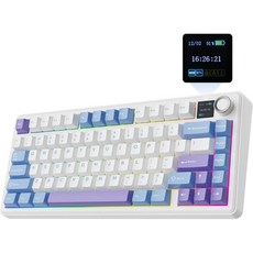 에포메이커 X Aula F75 MAX 무선 기계식 키보드 TFT 스크린 노브 포함 75% 레이아웃 핫스왑 지원 RGB 백라이트 PC Mac Linux 호환 블루&화이트&퍼플 2, Blue&White&Purple