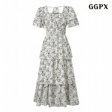 GGPX 캉캉 플라워 백 끈 롱 원피스 GPBOW060D