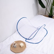 面部頭部便攜免安裝防蚊蟲加密網紗摺疊小出差旅行蚊帳摺疊蚊帳, 常規款藍色邊適合小枕頭
