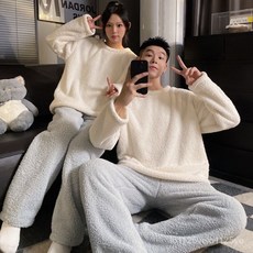 【冬季爆款】秋冬季情侶睡衣女珊瑚絨法蘭絨加厚保暖男士大尺碼寬鬆家居服套裝百搭 時尚 1214 FG0Z