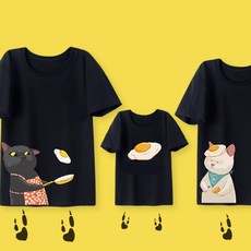 貓咪爸媽煎蛋純棉短T情侶親子裝，MIT台灣製造，家庭拍照服首選