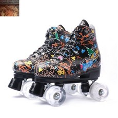 발광 그래피티 롤러스케이트 고급형 롤라 블랙휠 롤러슈즈, 블랙 낙서-화이트 바퀴, 1개