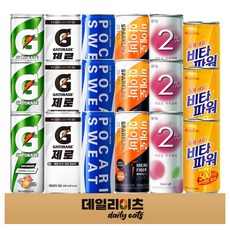 에너지 이온음료 캔 6종 18개 (이프로 포카리스웨트 게토레이레몬 게토레이제로 미에로화이바 스파클링제로 비타파워), 1박스, 240ml