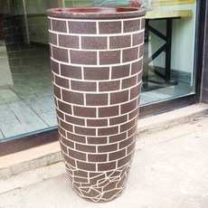 復古立柱式洗手盆 圓形洗手台 高溫陶瓷, 仿古石磚一體盆有點瑕疵正常使