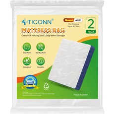 이사 보관용 TICONN 2PK 플라스틱 매트리스 가방 방수 보호 커버 튼튼한 용품400만 퀸, Twin, 1.5mil