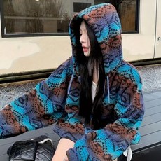 ORZQU 춘추녀 캐주얼 숏기장 뽀글이 누빔 체크 자켓 카디건 후드 코트