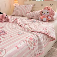 산리오 시나몬롤 귀여운 강아지 여름 쿨 냉감 이불 낮잠 아기 유아 신생아, 1개, 뜨개질 면직물-스위트하트 멜로디