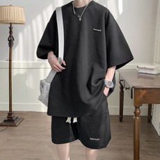 【港風潮牌】運動套裝 短袖短褲 休閒套裝 夏季套裝 男士套裝 兩件套 大碼寬鬆 純棉透氣 情侶穿搭 日常出街