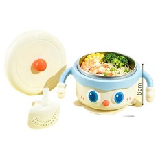 卡通寶寶兒童輔食碗 嬰兒保溫餐具 不鏽鋼恆溫碗, 藍色 不鏽鋼款, 1個