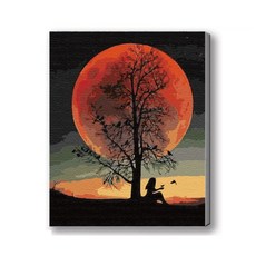 MANTO 台灣製造 大尺寸DIY數字油畫 40X50cm 釘好內框 日本花海歐洲風景 初學者專用, 藍月, 1套