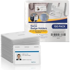 100 Pack of Horizontal Badge Holder Sleeves 4x3 Inch Clear Plastic ID Card Protectors with Soft Ed, 100 Pack of Horizontal Badge H