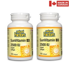 [캐나다직구] 네추럴팩터스 비타민D3 2500IU 180정 소프트젤 X 2병 Natural Factors SunVitamin D3