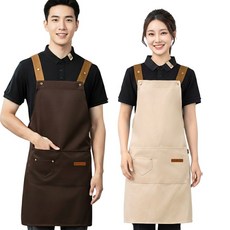 [아로몽드] 길이조절 예쁜 앞치마 생활방수 1+1 다용도 카페 바리스타 주방 공방, 2개, 브라운+베이지