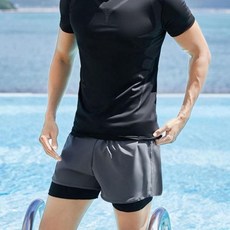 DS 보호타이즈 반바지 이중 수영복 통기성 헬스 운동복 수영반바지 속건 자전거 쿨바지 여름 남성, 그레이3XL