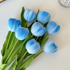 仿真花鬱金香 家居裝飾擺件, 仙女推薦胖嘟嘟鬱金香五支白藍款, 1個