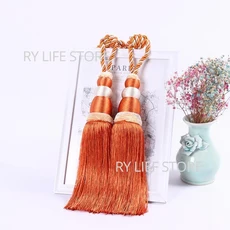 호환 2개입 태슬 커튼 타이백 커튼 홀더 버클 로프 룸 태슬 프린지 커튼 타이백 홀드백 홈 데코, 12 오렌지