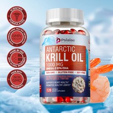 남극 크릴 오일 보충제 - 남극 크릴 오일 1000mg 캡슐 - 심장 건강 및 관절 건강에 도움, 3개, 120정