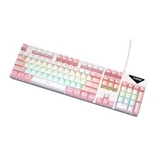 FOREV 레인보우 LED 기계식 유선 게이밍 키보드 FV-Q302, 화이트 핑크, 청축