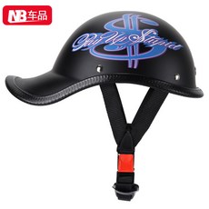 야구모자헬멧 오토바이 스쿠터 여름 반모헬멧 남녀공용, 1개, D_블루 골드 헬멧