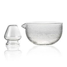 CAZAGA 말차 그릇 거품기 홀더 세트 532.3ml 18온스 유리 포함 일본 의식 믹싱 차완 투명 전통 키트 귀여운 샐러드 볼 컵 2개 262297, 그릇 및 홀더