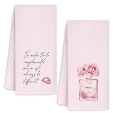 YTRGI Preppy 핑크 및 블랙 욕실 핸드 타월 4개 세트 타월 여아용 기숙사 아파트 장식 꽃무늬 향수 입술 주방 접시 티 여성용 선물 40.6 x 61cm(16, Pink Glitter