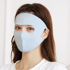 1+1 쿨원단 얼굴 마스크 쿨마스크 여름 등산 안면 자외선차단 햇빛가리개 기미 커버, 검정+스카이, 1개