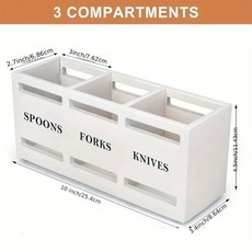 木質餐具收納盒 廚房桌面勺子刀叉木製收納盒 實木餐具整理盒, 白色無把手, 1個