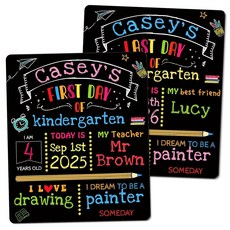 First Day of School 표지판 30.5 x 25.4cm(12 x 10인치) 양면 첫날 및 마지막 날 보드 유치원 유치원용 개학 칠판 블랙, First Day of School 표지판, 30.5