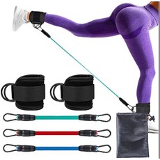 융풍 엉덩이 갠트리 랙 엉덩이 리프팅 발목 저항 탄성 트레이너 발 반지 엉덩이 다리 풀 로프 모양 슬리밍 발목 스트랩 저항 밴드 엉덩이 다리 강도 끌어 오기 밧줄 피트니스 탄성 훈, 검정색 (6건 세트), 1세트