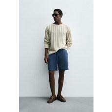 자라 릴렉스 핏 라이오셀 코튼 버뮤다 반바지 - 블루 77604