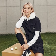 JDX 여성 탈부착 퍼 다이아 퀼팅 점프수트(X4WJU8124BK) .