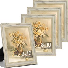 Vittanly21.6x27.9cm8.5x11인치사진액자4개세트 벽마운트용빈티지사진프레임 매트가있는디스플레이15.2x20.3cm6x8인치사진또는매트없음 21.6x120921, 8x10, 디스트레스드 화이트