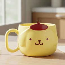 폼폼푸린 얼굴 머그컵 입체 캐릭터 플라스틱컵, 230ml, 1개, 노랑