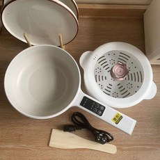 전기냄비 1인용 분리형 라면포트 소형 멀티쿠커, 2L 세라믹 화이트 스마트+증기(일반뚜껑)