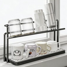 여섯시상점 미니 물빠짐 40cm 컵건조대, 1개, 블랙, 2단