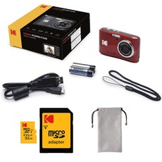 柯達 KODAK PIXPRO FZ45 16MP 數位相機 - AA電池 光學變焦 隨身相機 可印日期, 1個, 32g紅色收納套組